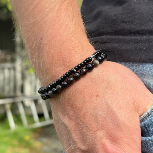 Landehobde – Herrearmbånd i Silver Obsidian & Svart